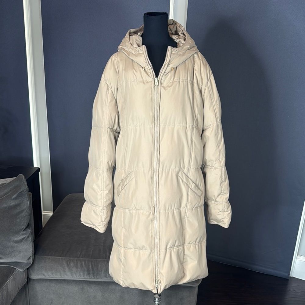 Vintage Beige Hooded Puffer Coat 725 Originals Mid Length Size EU44 (L/XL) *READ - Picture 2 of 15